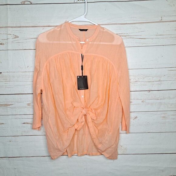 Massimo Dutti Orange Front Knot Tie Shirt Medium NWT‎ Casual Top - Picture 1 of 7